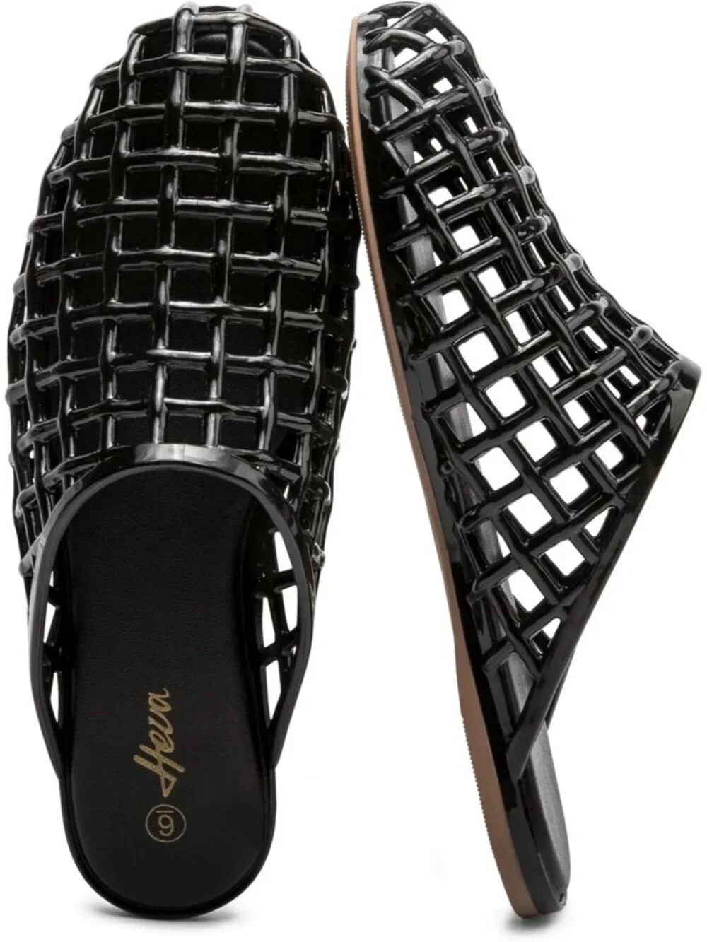 Women's Black Clear Mesh Hollow Slip On Closed Toe Jelly Casual Flat Sandals